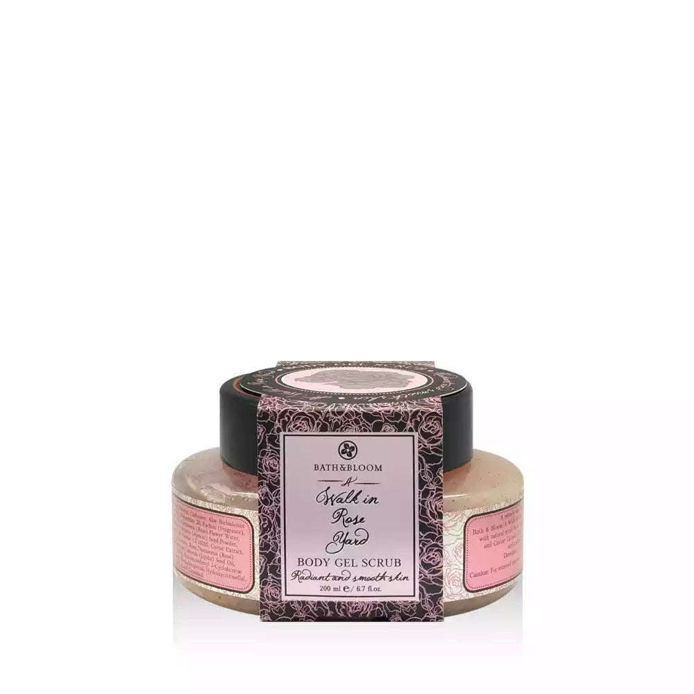 BATH and BLOOM A Walk in Rose Yard Body Gel Scrub Front