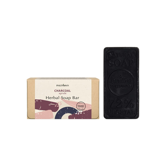 PHUTAWAN Charcoal Herbal Soap Bar with Organic Coconut Oil 3.52 oz. (Pack of 6)